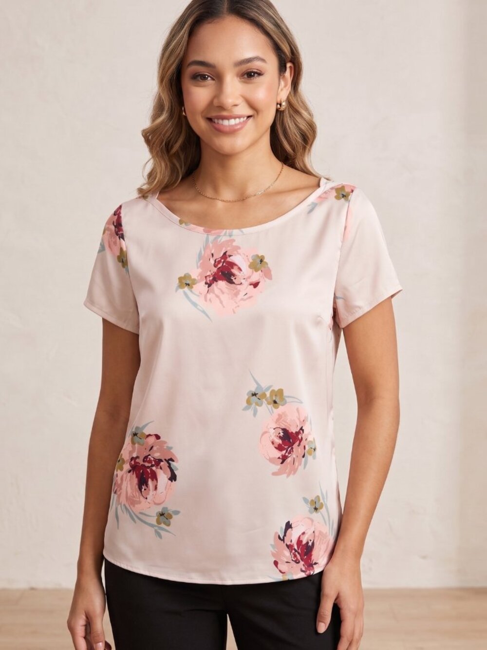 NWT Blous Art Floral Short Sleeve Chiffon Blouse Top Large